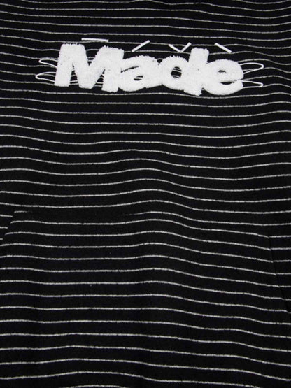 Cotton Blend Striped Hoodie with Embroidered "Made" Design for Men and Women 