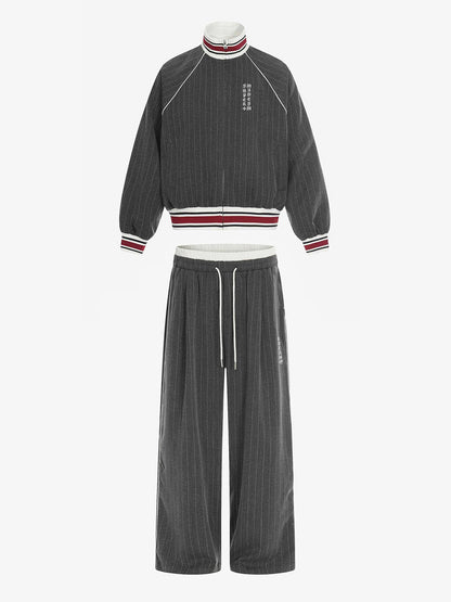 Thesupermade American Retro Color-Blocked Striped Stand-Collar Tracksuit 