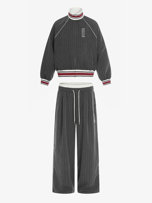 Thesupermade American Retro Color-Blocked Striped Stand-Collar Tracksuit 
