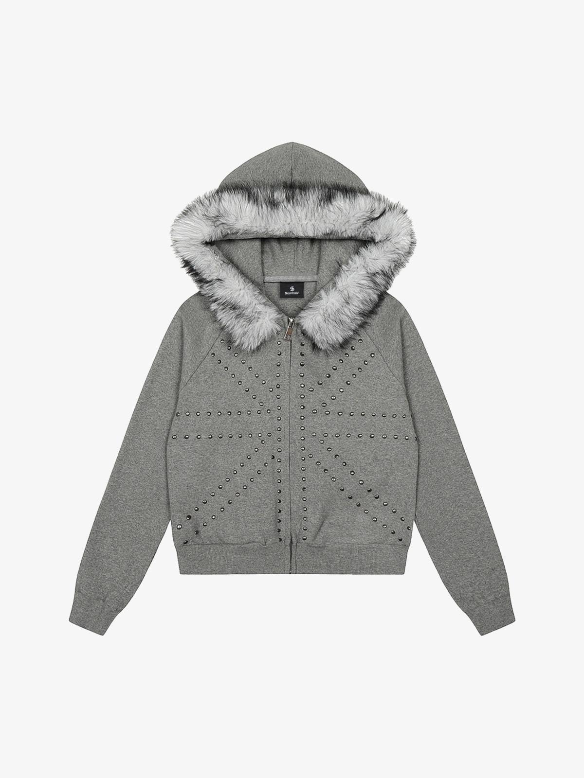 Studded Detachable Fur Hooded Jacket