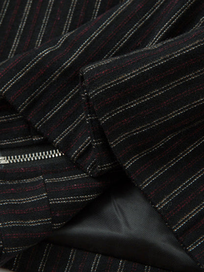 Thesupermade Retro Vertical Stripes Stitching PU Leather Collar Jacket 