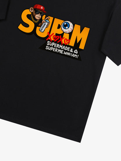 Supermade Trendy Hip-Hop Monkey Graffiti Font T-Shirt 