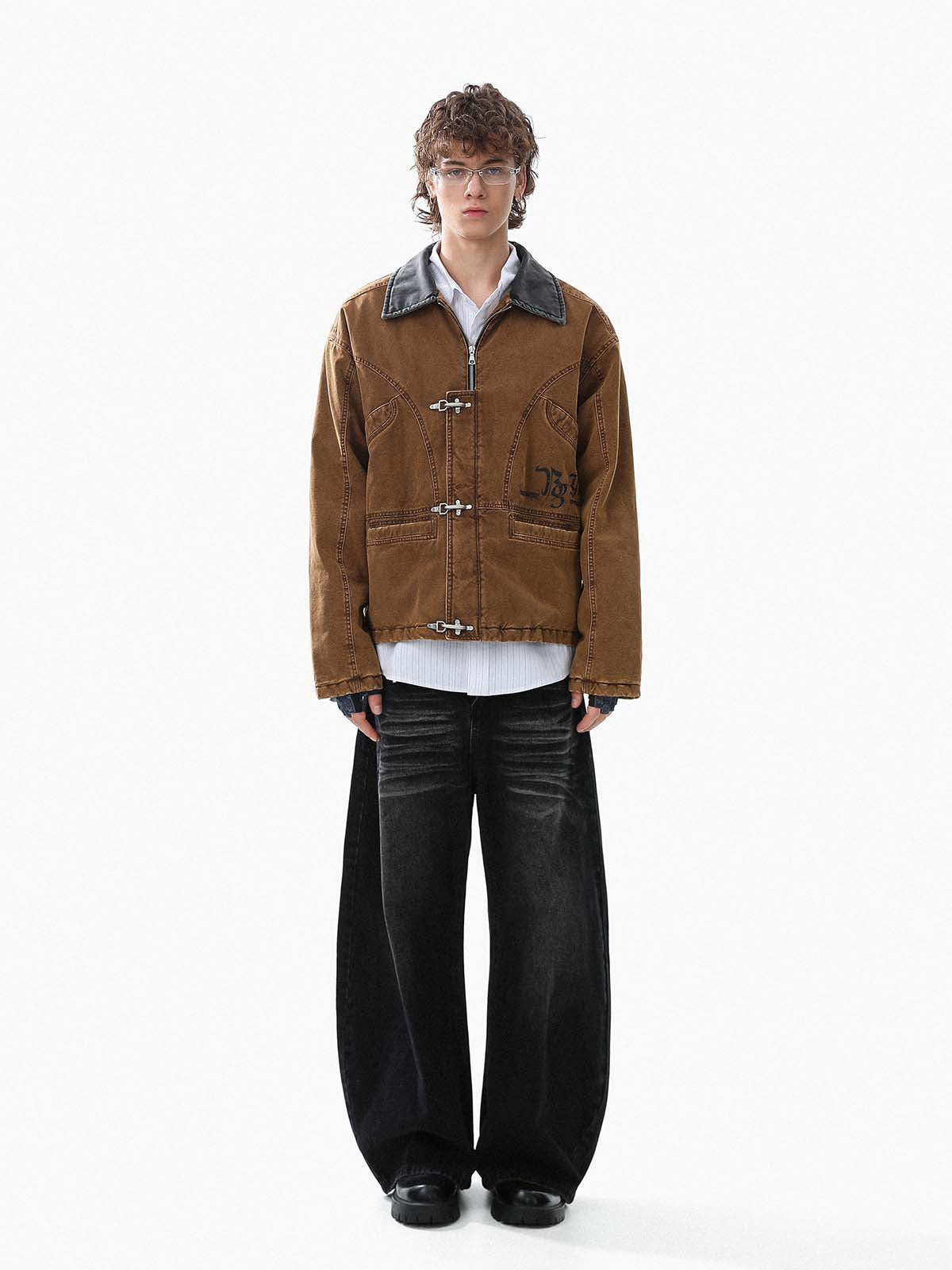 Fireman Clasp Washed Denim Knight Crest Jacket