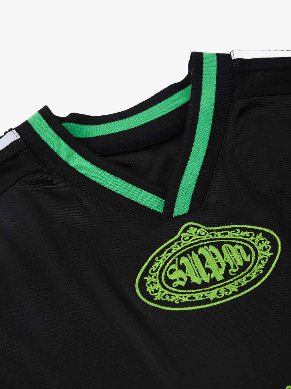 Supermade Color-Blocked V-Neck Embroidered Jersey Short-Sleeved?