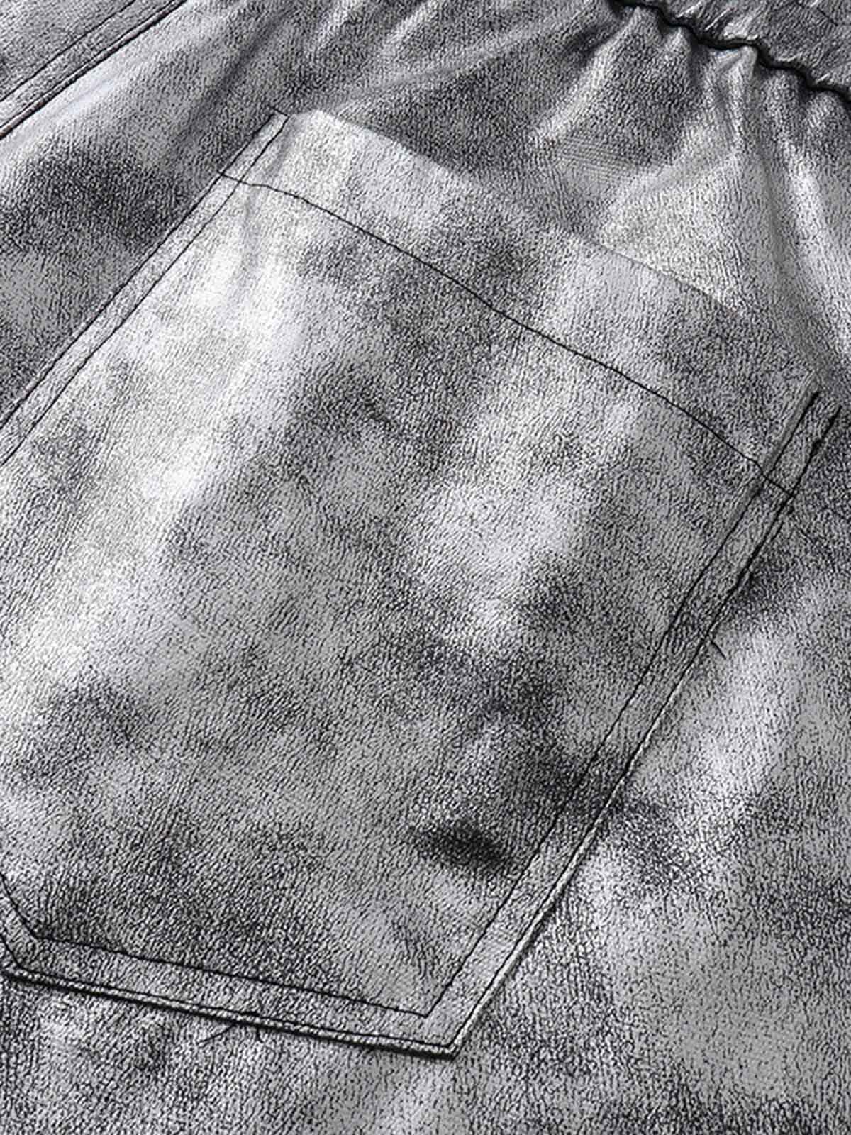 Retro Silver Loose Metallic Straight Pants 