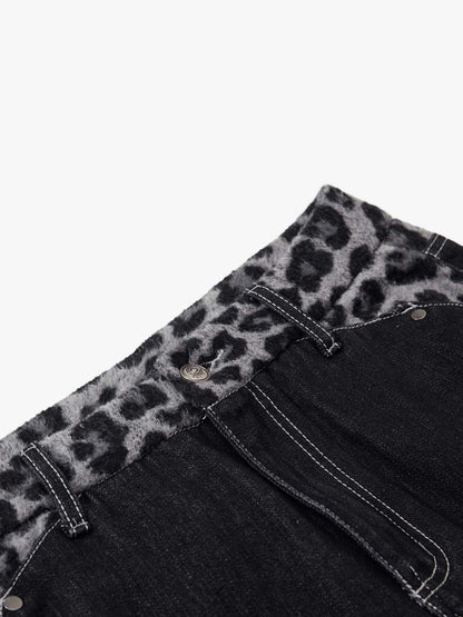 Vintage Leopard Print Waistband Patch Baggy Jeans 