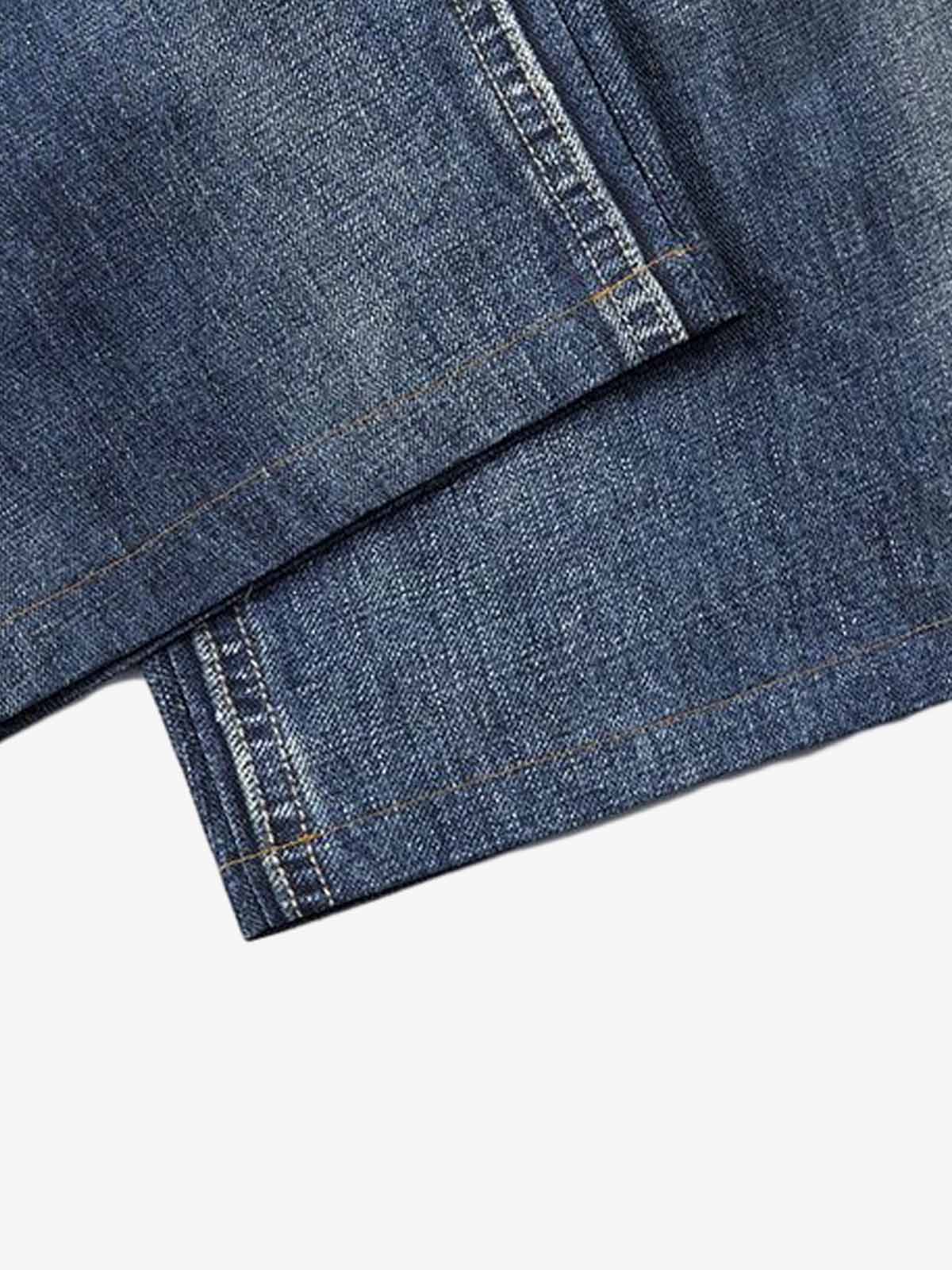 Denim Wide Leg Jeans with Tiger Print Patchwork and Ripped Details?