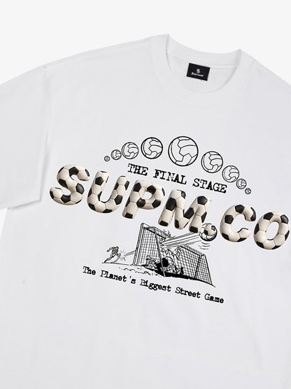 Cotton unisex solid short-sleeved T-shirt with a soccer collage logo and street football element print 