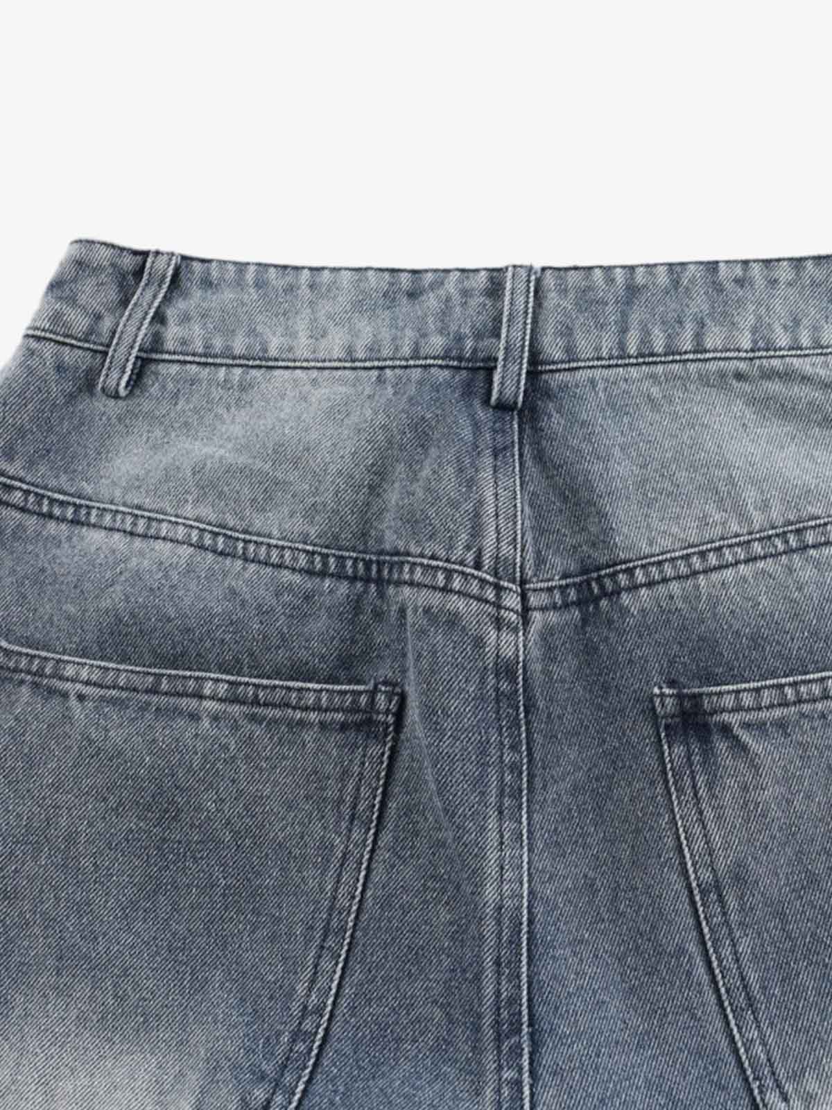 Denim Wide Leg Baggy Pants with Distressed Wash and Cuffed Hem for Women 