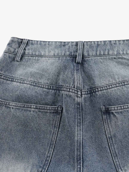 Denim Wide Leg Baggy Pants with Distressed Wash and Cuffed Hem for Women 