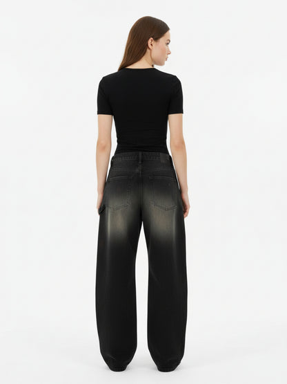 Vintage Inkjet Dirty Dye Washed Scimitar Distressed Jeans