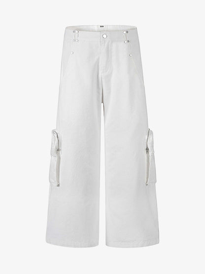 Street Metal Stud Zipper Multi-Pocket Workwear Casual Pants 