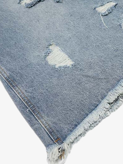 Denim Wide-Leg Cropped Pants with Distressed Rips and Frayed Hem?