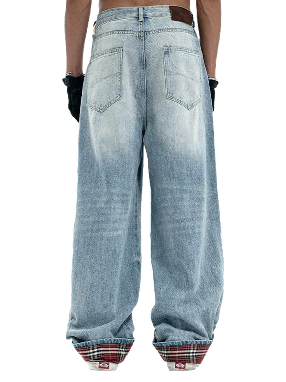 Vintage Washed Plaid Baggy Jeans 