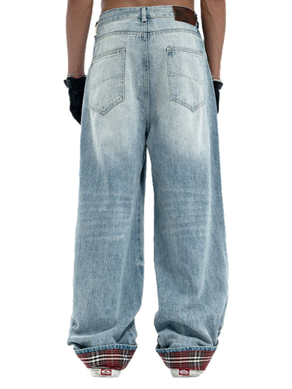 Vintage Washed Plaid Baggy Jeans 