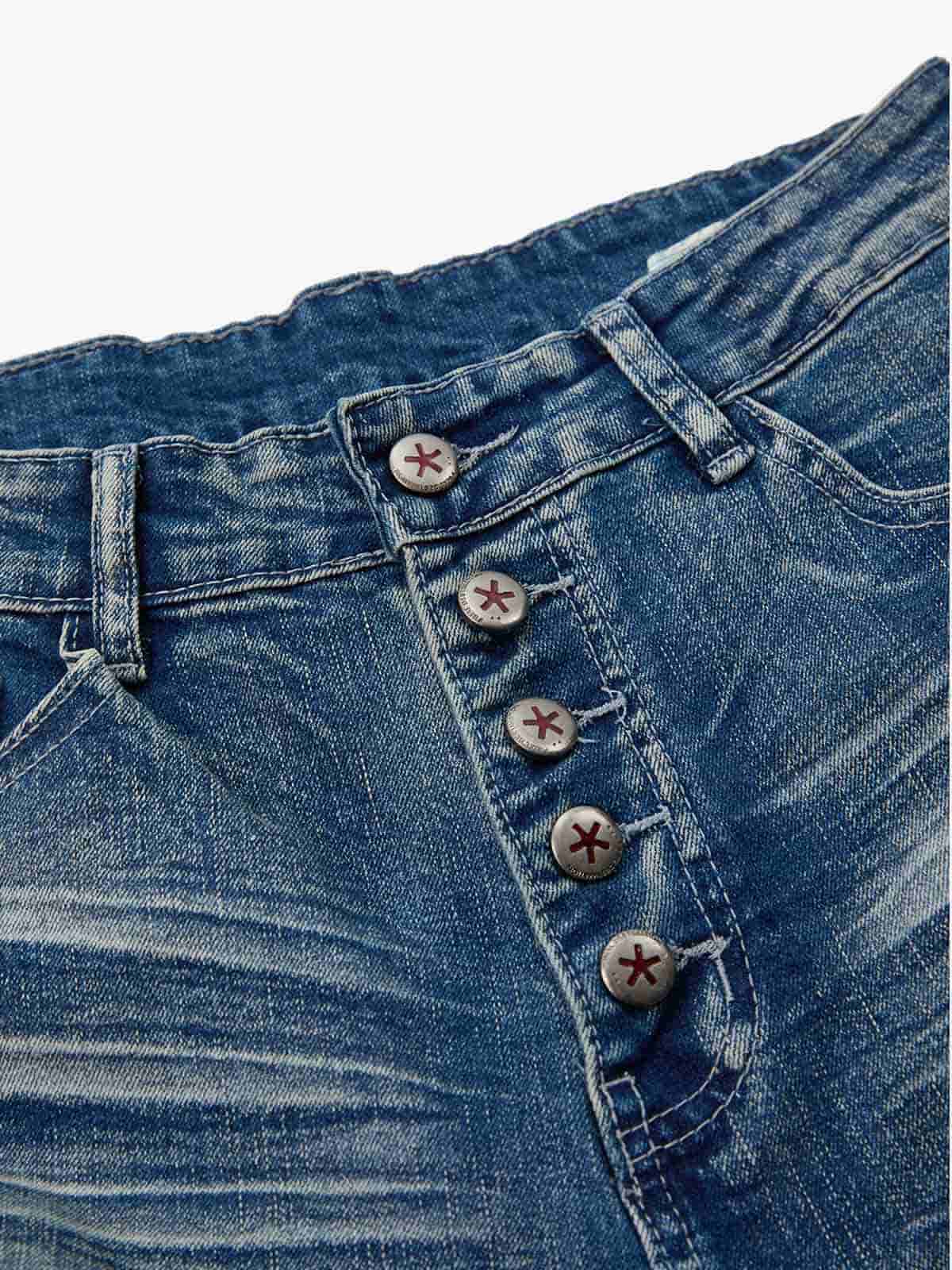 Black Denim Flared Jeans with Button Front High Waist Design?