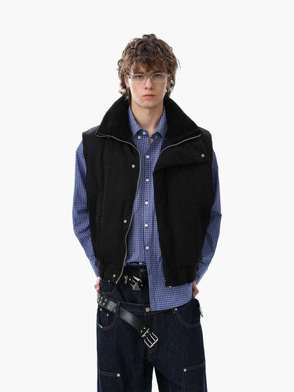 Street High-Neck Asymmetrical Placket Cotton Vest