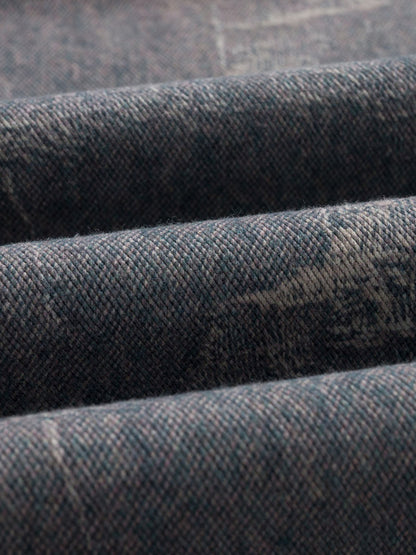 Washed Ripple 3D Print Loose Wide-Leg Jeans 