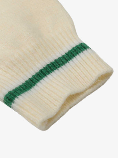 Retro Striped Contrast Panel Button-Up Collar Sweater 