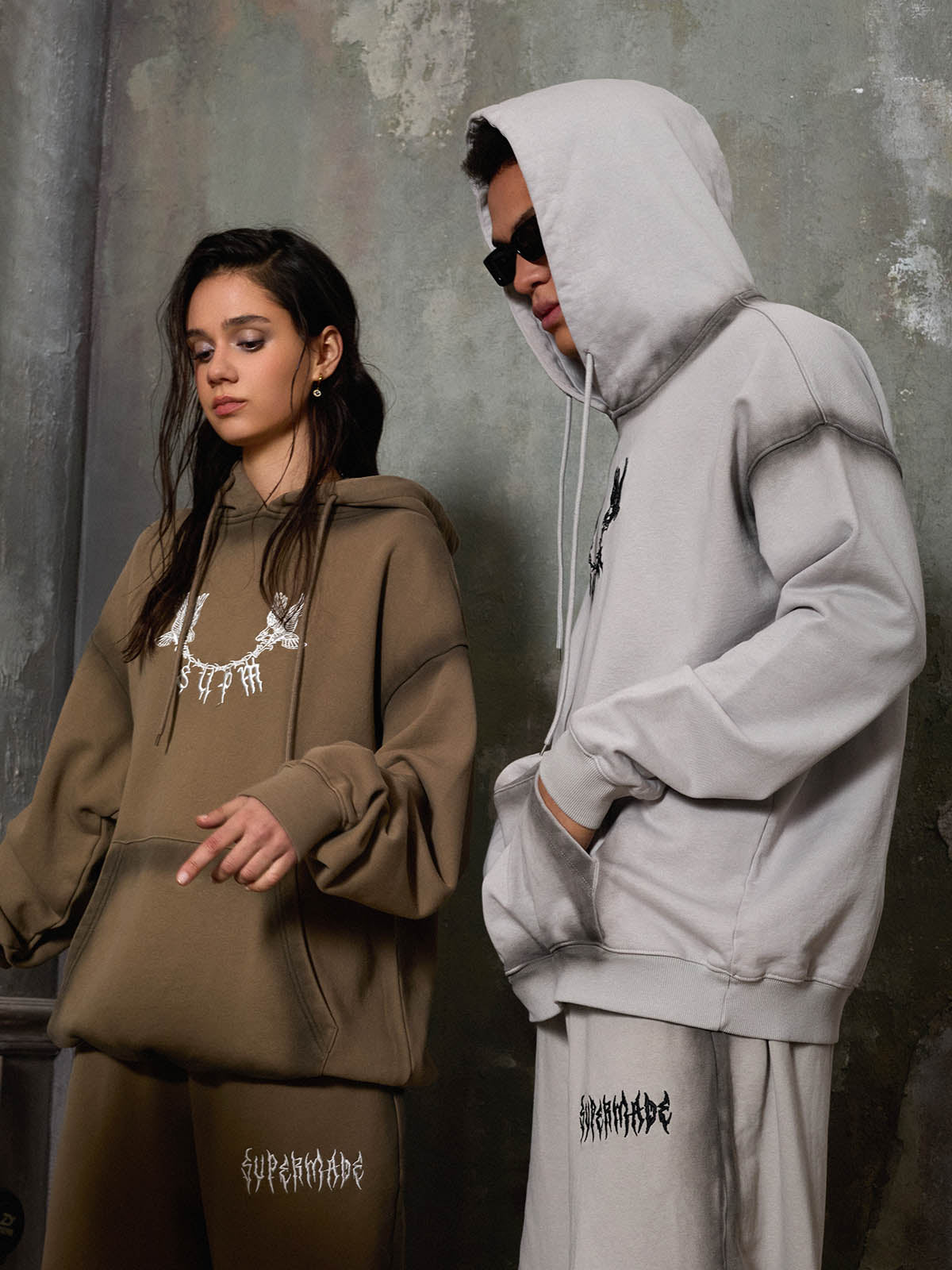 Supermade Distressed Embroidered Hoodie Tracksuit 