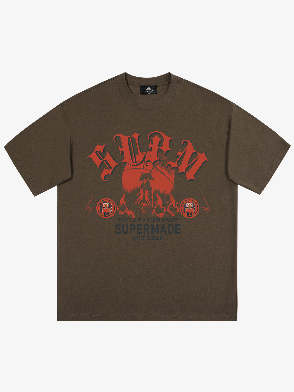 thesupermade-Cotton Basketball Graphic T-Shirt with "Practice Is A Silent Rivalry" Print and Oversized Fit 