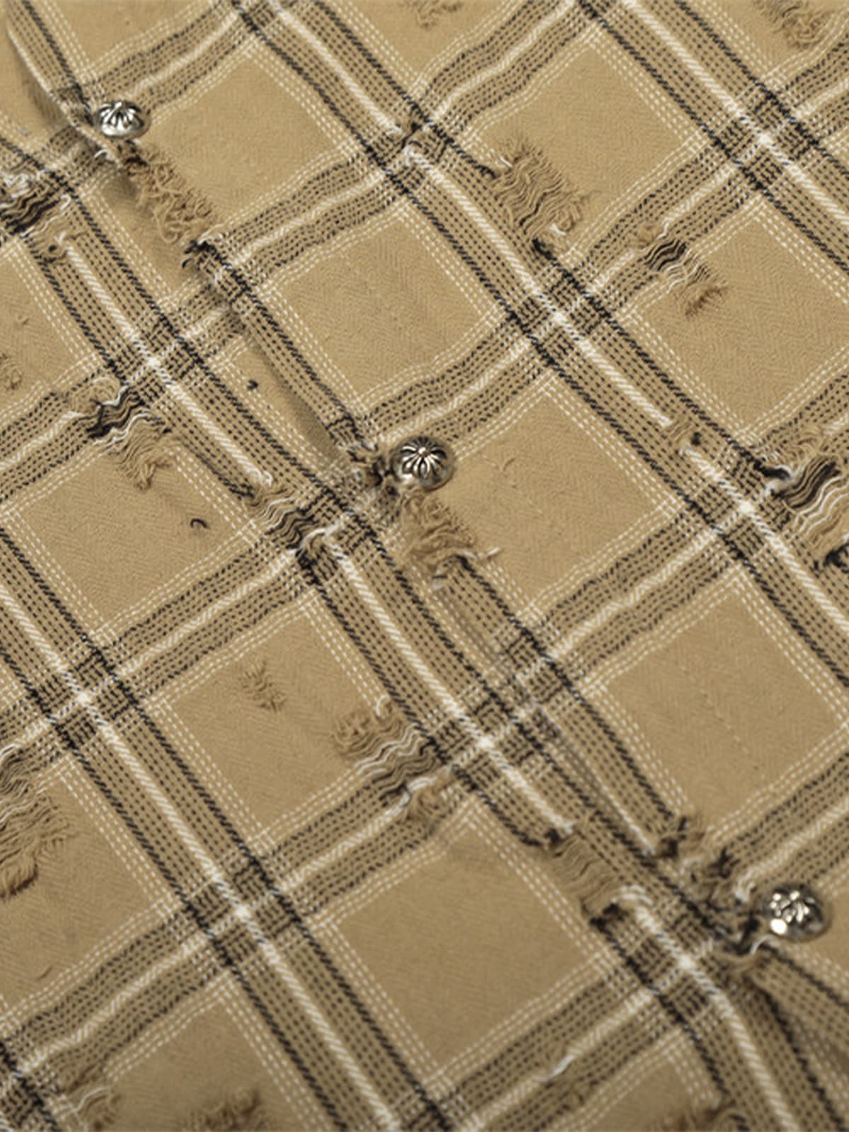 Ripped Plaid Cotton Long Sleeve Shirt for Men - Distressed Checkered Button-Up Casual overshirt?