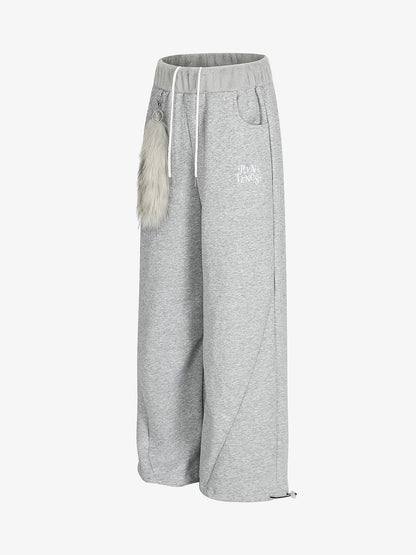 Stylish Wide-Leg Lounge Pants with Faux Fur Pom-Pom Detail 