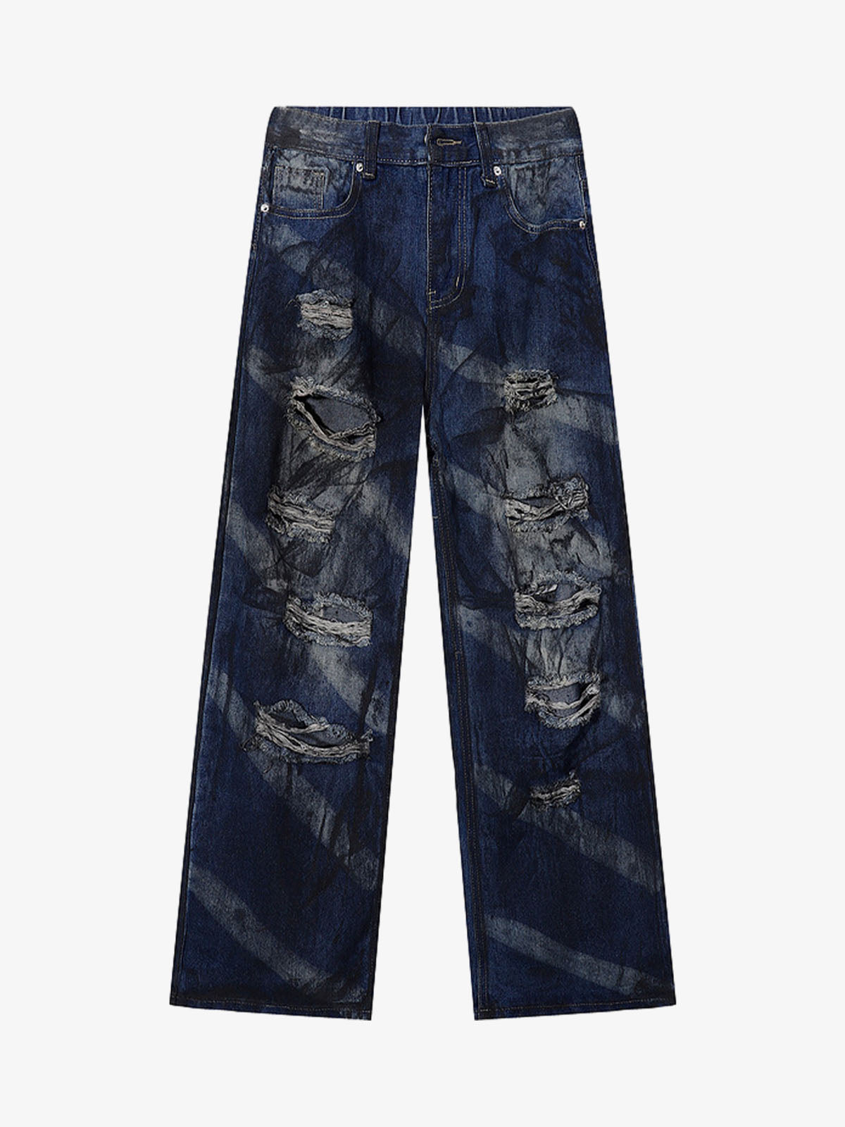 Distressed Wide-Leg Jeans with Tie-Dye Effect for Trendy Looks 