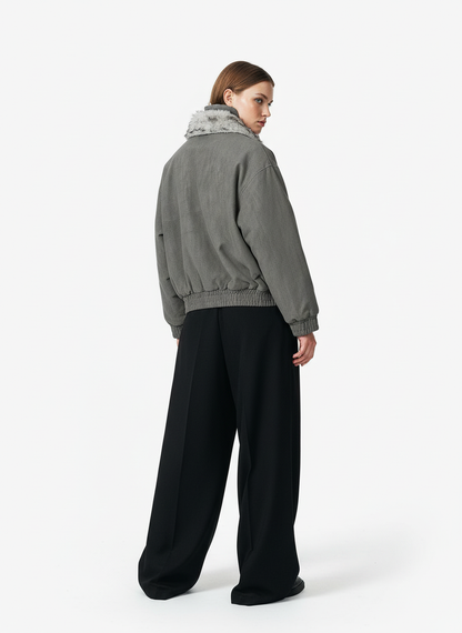 Vintage Dual-layer Collar Fleece-lined Zipper Jacket