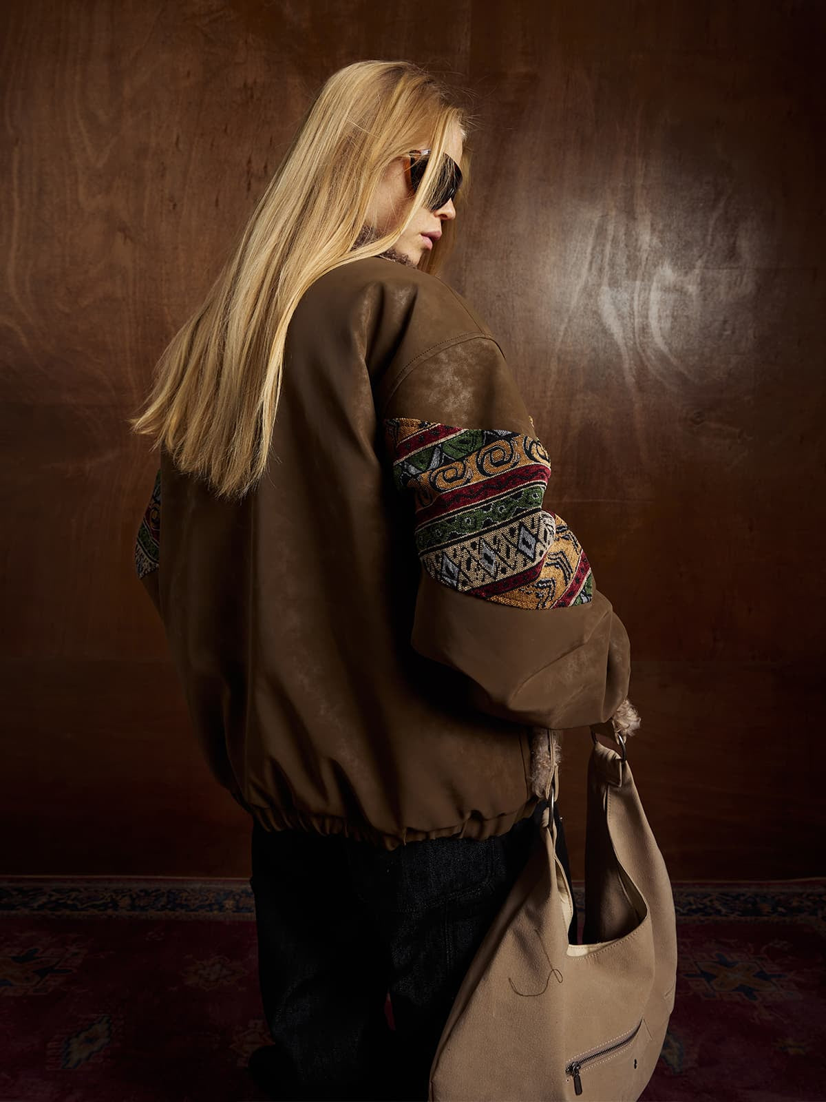 Thesupermade Webbing Stitching Leather And Lambskin Cotton Coat 