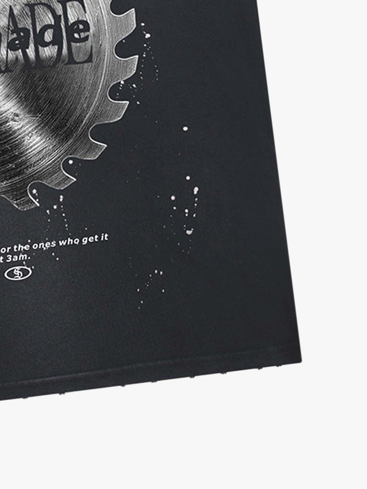 Thesupermade High-street Ink-splatter Wash Distressed Dark Damaged Gear Print T-shirt 