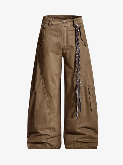 Washed Cargo Webbing Baggy Pants 