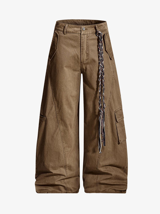 Washed Cargo Webbing Baggy Pants 