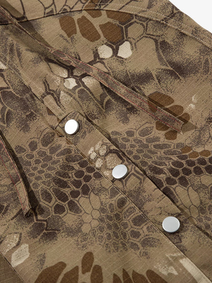 Camouflage Cargo Culottes with Adjustable Drawstring and Side Slits 