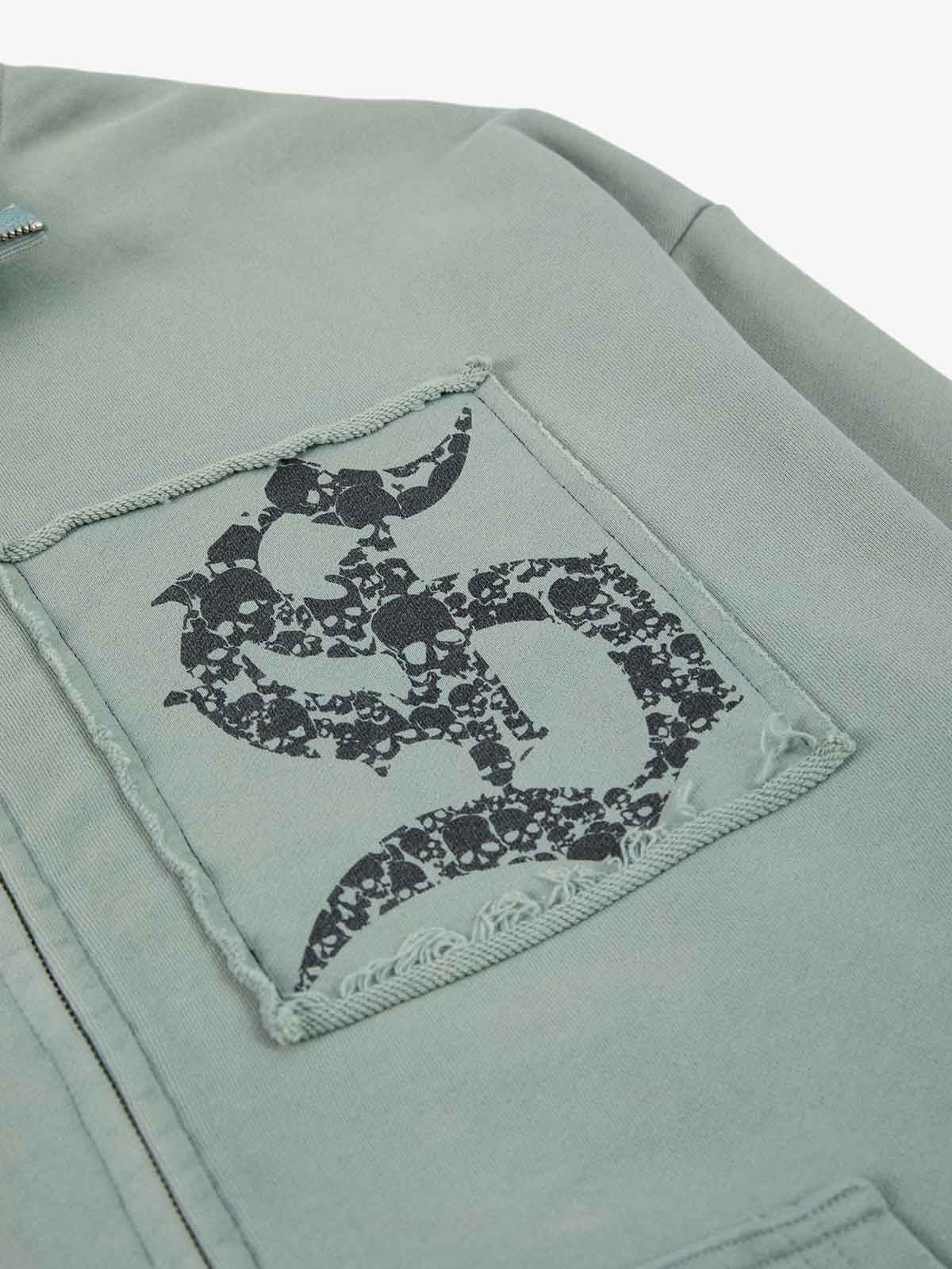 Cotton Blend Patchwork Bomber Jacket with Graphic Embroidery and Zipper Closure?