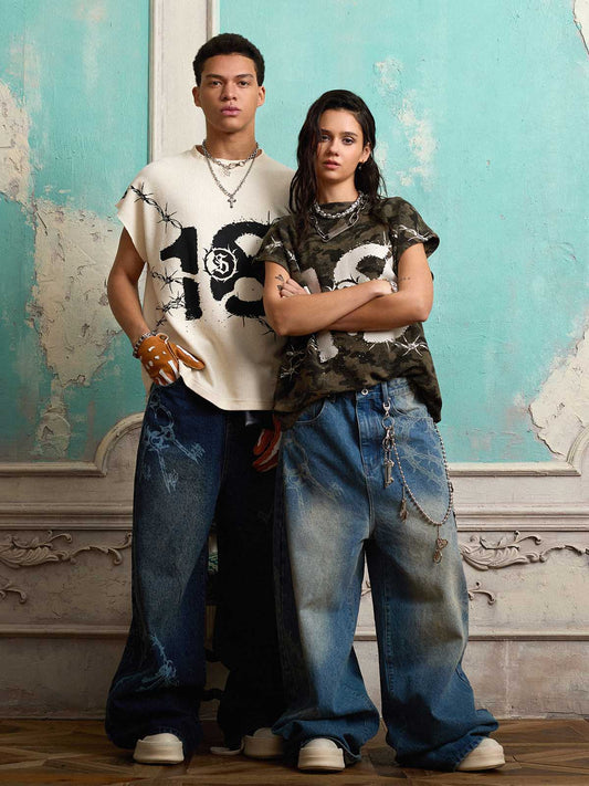 Supermade Camouflage Thorn Print Sleeveless T-Shirt?