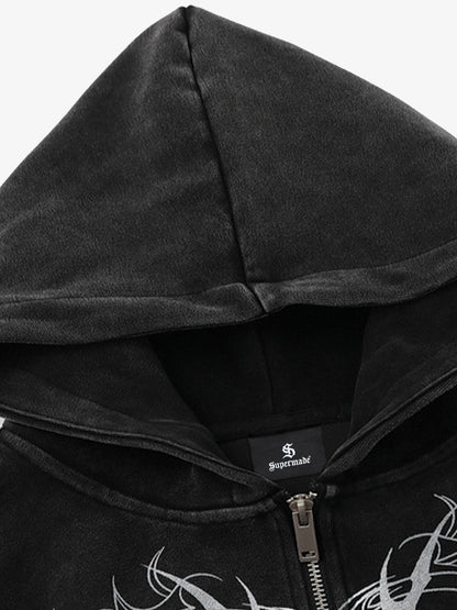 Dark Print Cardigan Cropped Hoodie