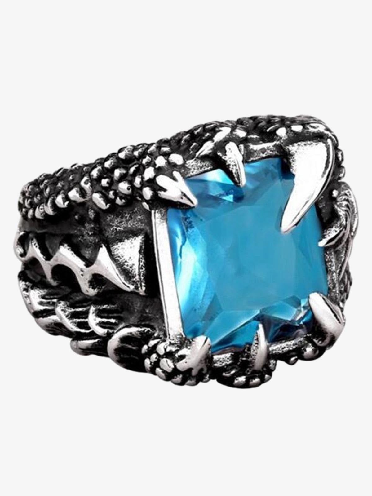 Sterling Silver Dragon Claw Ring with Red and Blue Gemstone, Gothic Statement Jewelry for Men and Women 