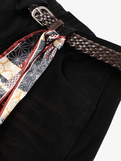 Cotton Wide Leg Pants with Belted Scarf Detail - Comfortable High Waist Culottes for Women 