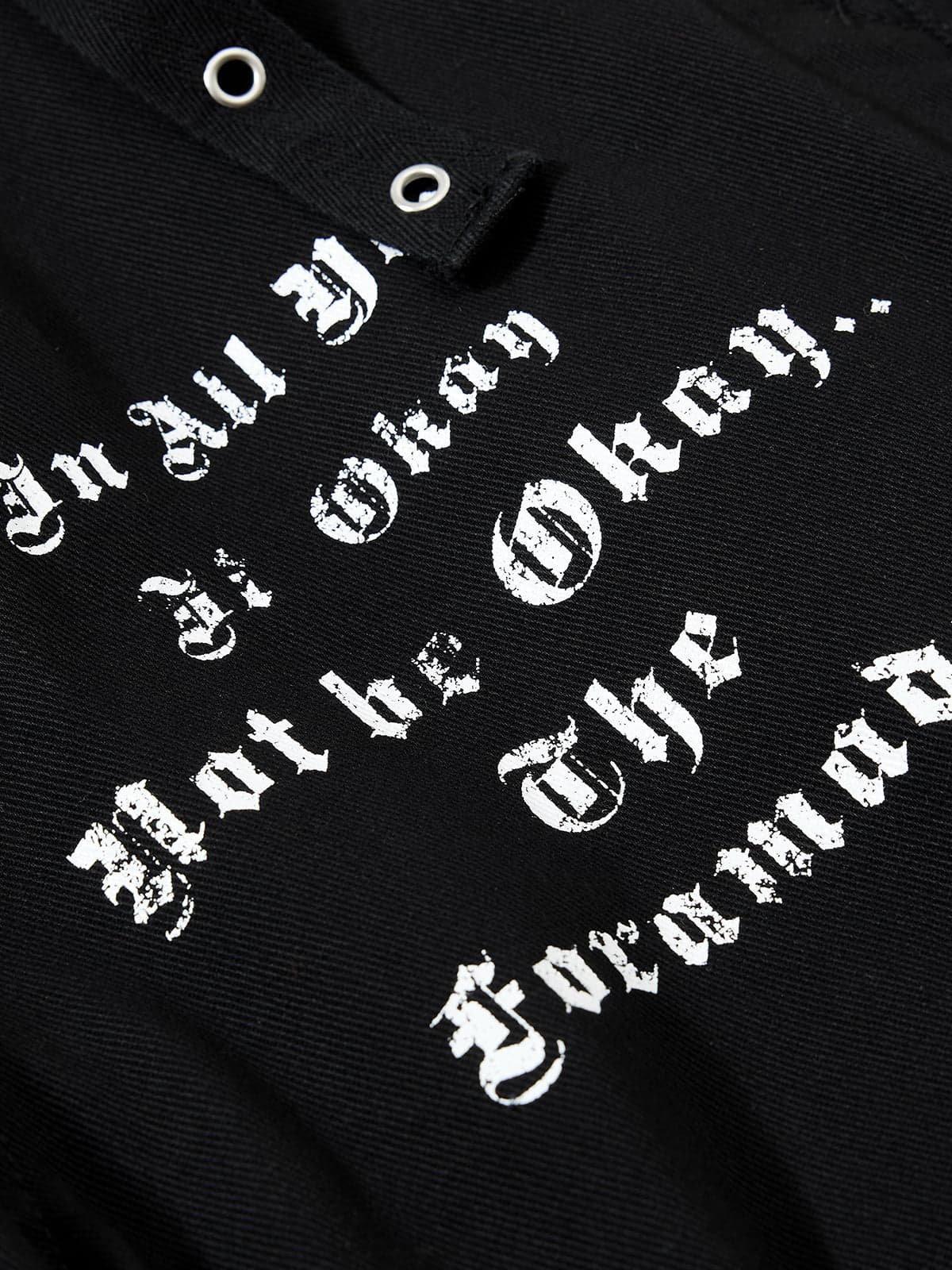 Cotton Blend Black Wide Leg Cargo Pants with Gothic Print and Metal Eyelets for Streetwear Fashion?