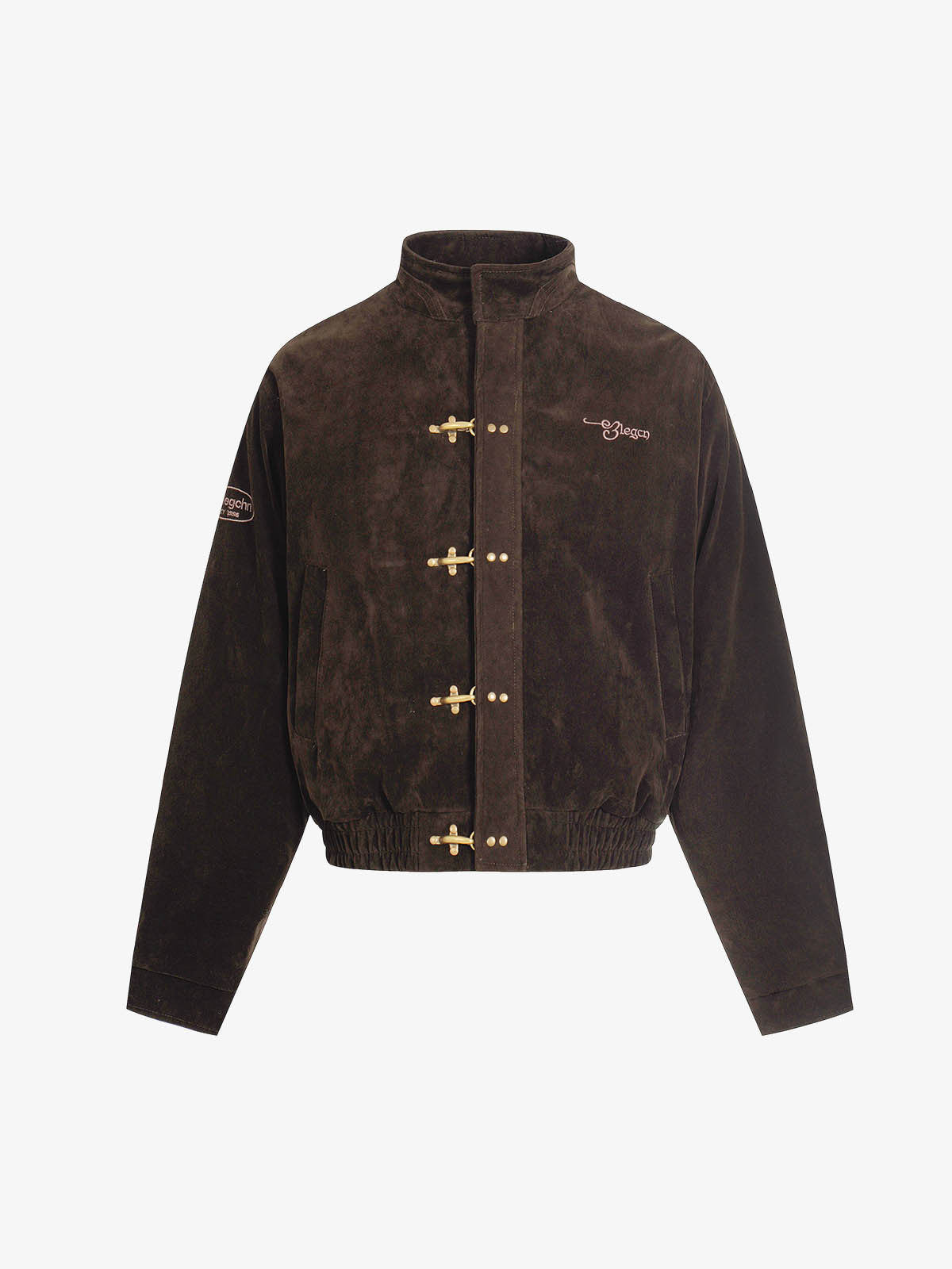 Vintage Suede Embroidered Toggle-Buckle Stand Collar Down Jacket