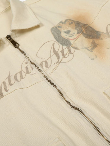 Distressed Graphic Jacket with Unique Dog Illustrations 