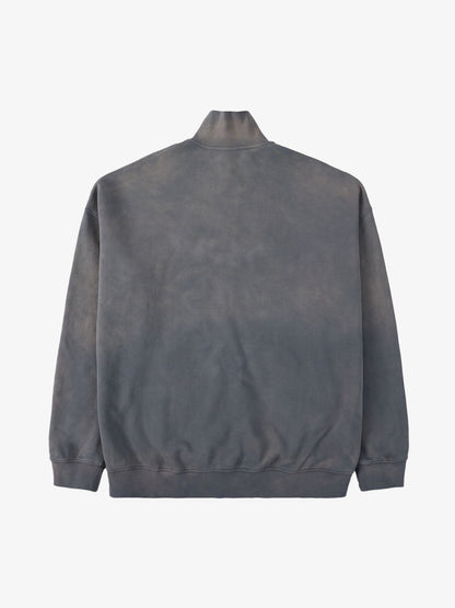 Supermade Gradient Eagle Embroidery Distressed Stand Collar Sweatshirt Jacket?