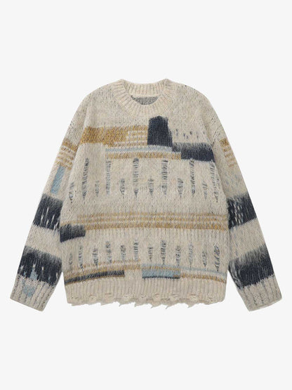 Geometric Irregular Striped Sweater 