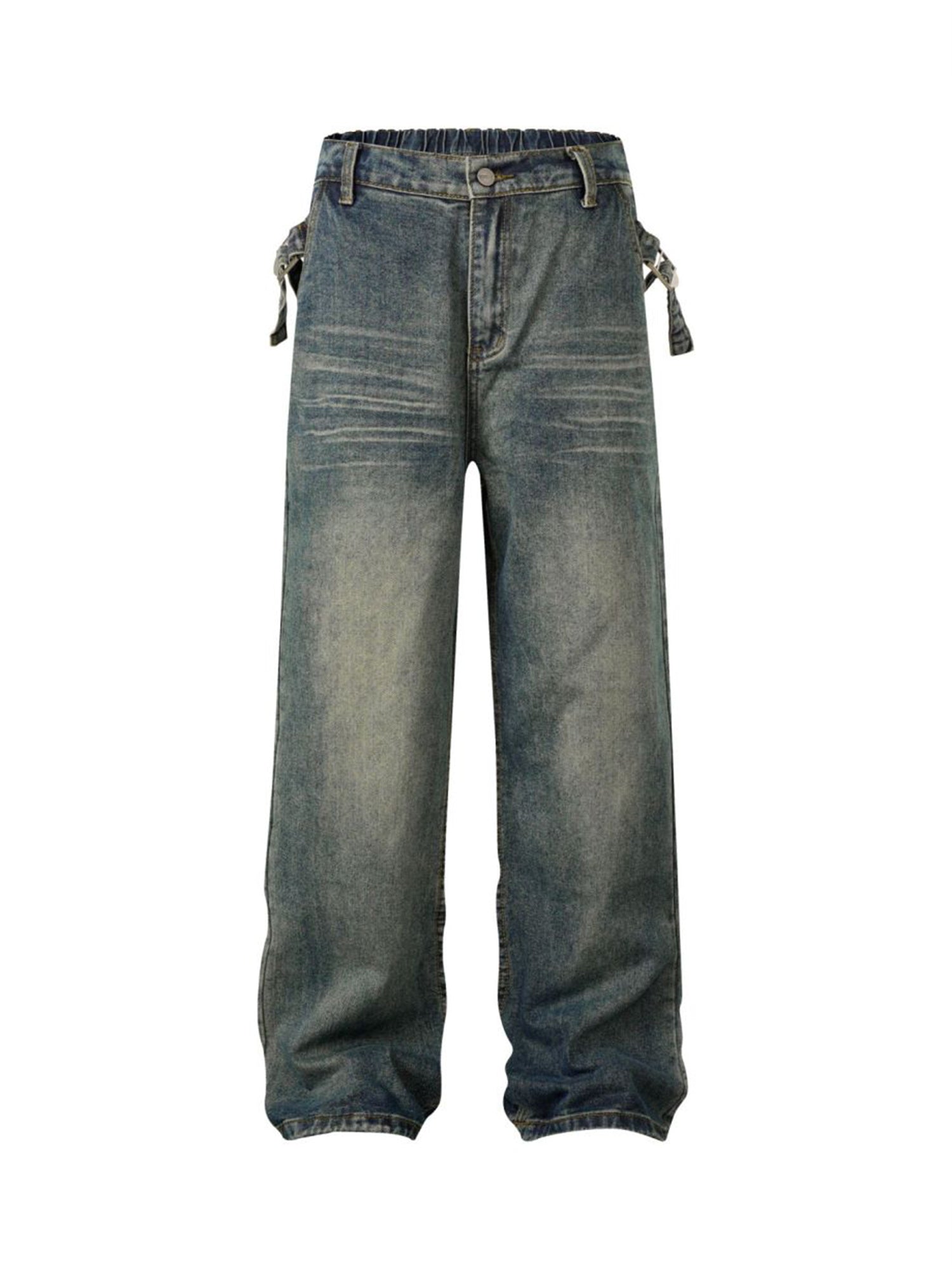 Thesupermade Washed Distressed Waistband Straight Jeans 
