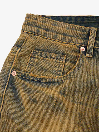 Ripped Denim Shorts for Men - Distressed Washed Cotton Jean Shorts with Frayed Holes and Relaxed Fit 