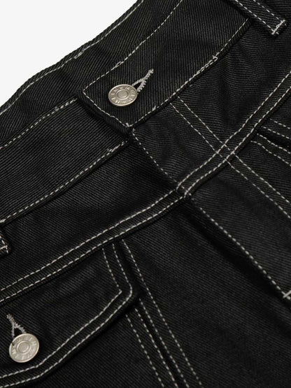 Contrast Stitch High-Waist Wide-Leg Barrel Jeans 