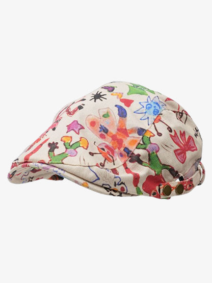 Cotton Embroidered Floral Flat Cap for Women - Black and Cream Design?