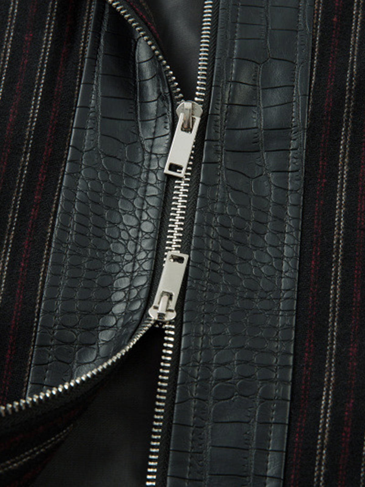 Thesupermade Retro Vertical Stripes Stitching PU Leather Collar Jacket 