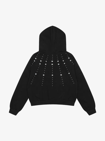 Cotton Blend Rhinestone Embellished Hoodie Jacket for Women - Zip-Up Crop Top with Pockets 